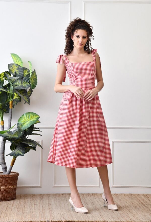 Gingham Cotton Dress - Image 4
